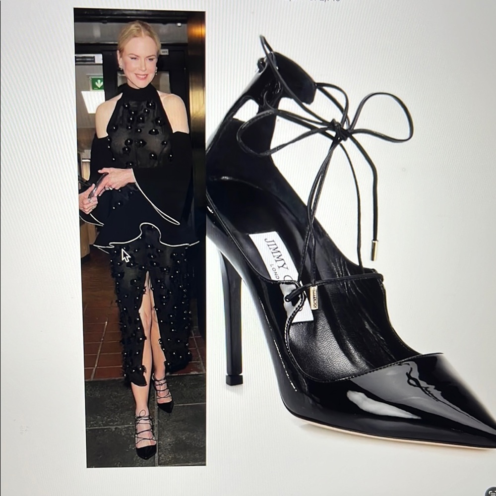 Jimmy Choo Vita Lace Up Black Patent Leather Heels